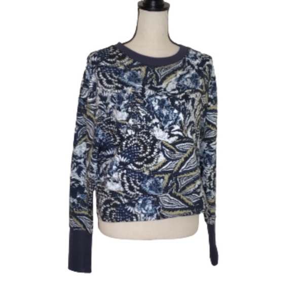 Joie Blue Floral Cropped Dropped Shoulder Crewneck Long Sleeve Medium NWT